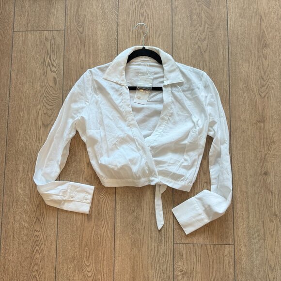 KOOKAI Cropped, Tie Long-Sleeve Top - Picture 1 of 3